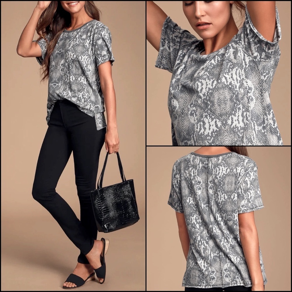 Free People Python Snake Print Short Sleeve Tee T-Shirt Top